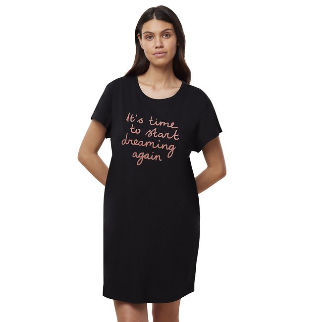 Liquette manches courtes en coton noir <span itemprop=