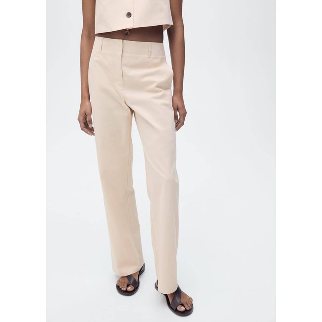 Pantalon coton droit taille moyenne écru <span itemprop=