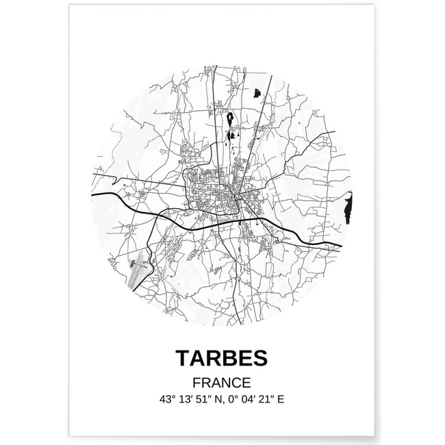 Affiche Carte Tarbes Couleur blanc <span itemprop=