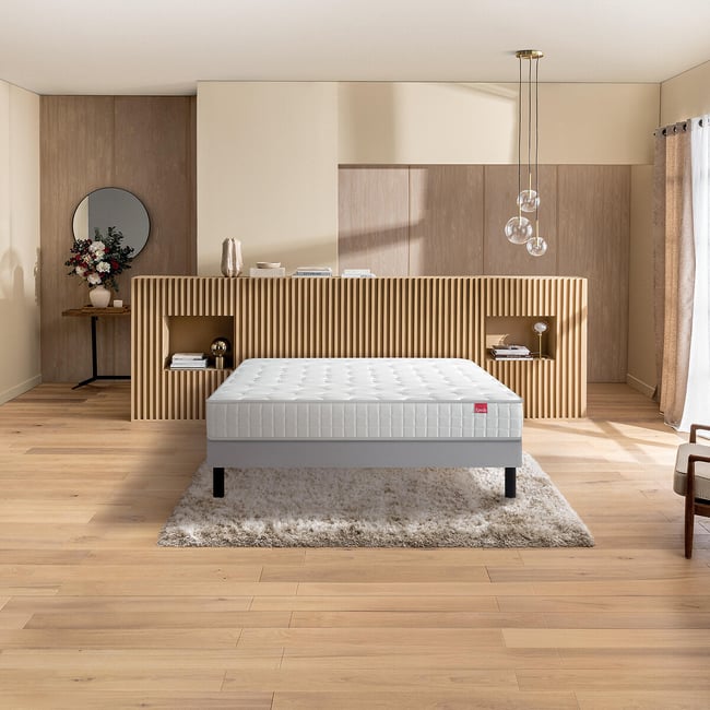 Ensemble matelas 560 ressorts le Poétique + sommier tapissier  Couleur gris souris <span itemprop=