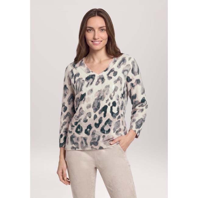 Pull-over en maille à manches chauve-souris gris/beige <span itemprop=