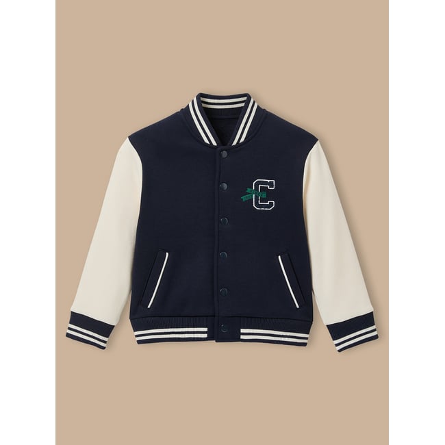 Blouson teddy brodé marine <span itemprop=