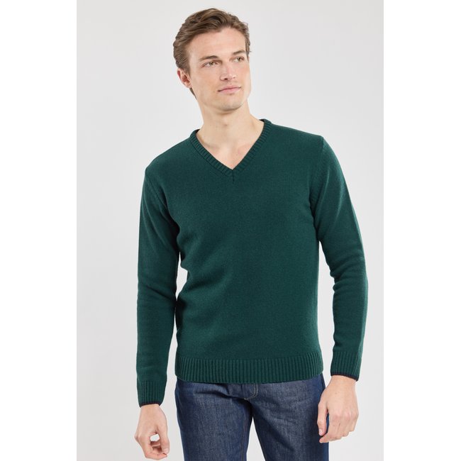 Pull col V en laine BERAC sylvestre <span itemprop=