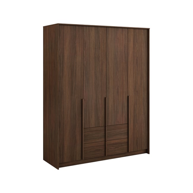 Armoire 4 portes 2 tiroirs - PAKU Couleur bois fonce <span itemprop=