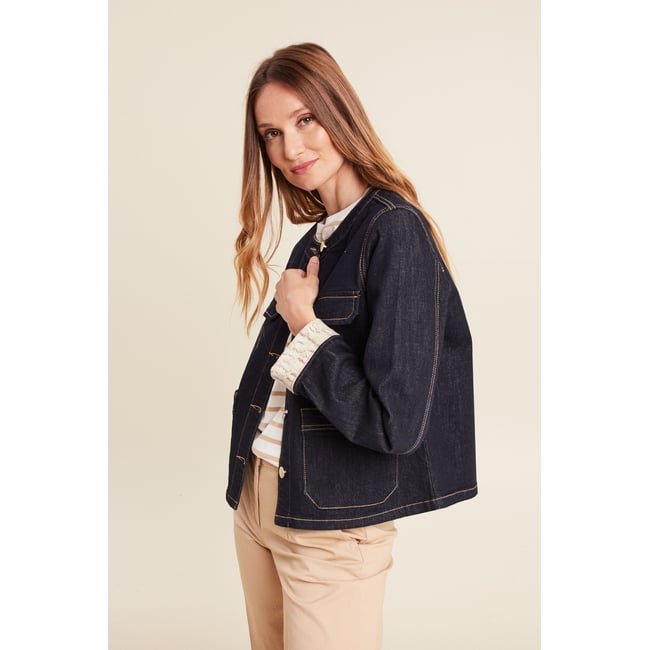 Veste sans col denim brut <span itemprop=
