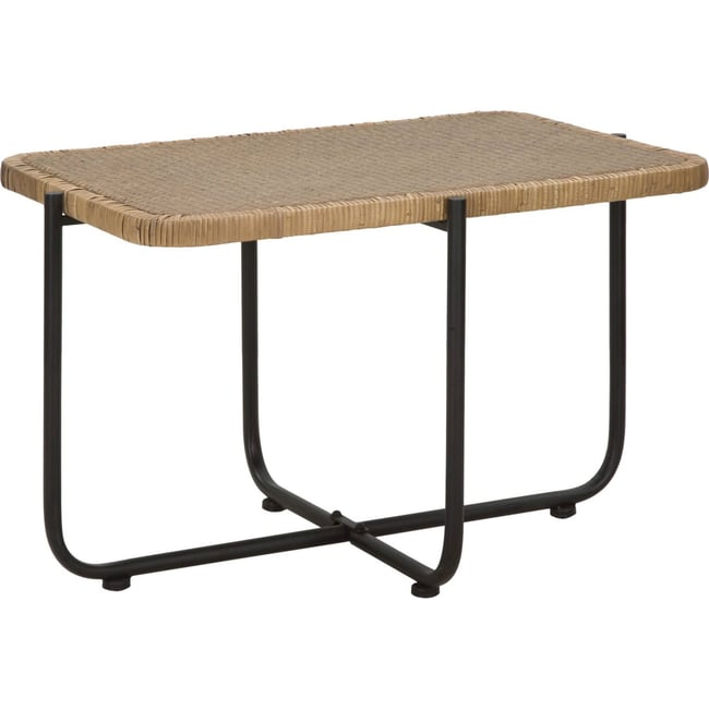 Table basse rotin tressé structure métal BOHO CHIC Couleur rotin naturel et noir <span itemprop=