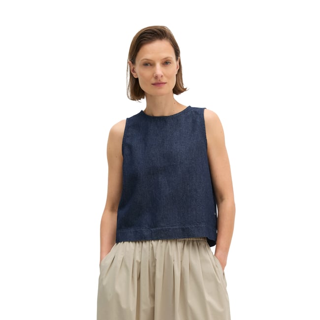 Haut de blouse en jean regular en mélange coton organique/lin bleu fooncé <span itemprop=