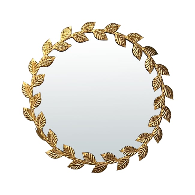 Miroir métal rond feuilles 45cm Couleur or <span itemprop=