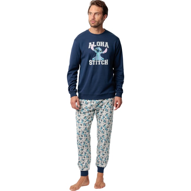 Pyjama velours pantalon top manches longues Aloha Stitch Disney bleu marine <span itemprop=