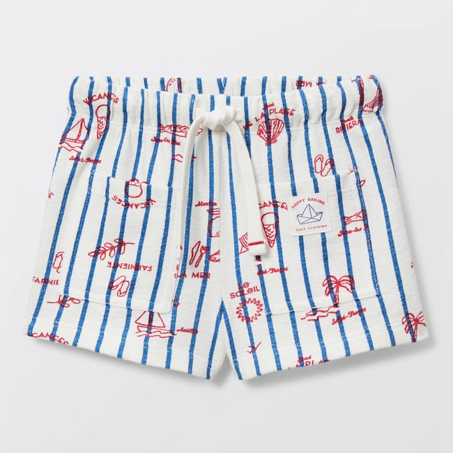 Short rayé imprimé en coton BIO GOTS ecru <span itemprop=