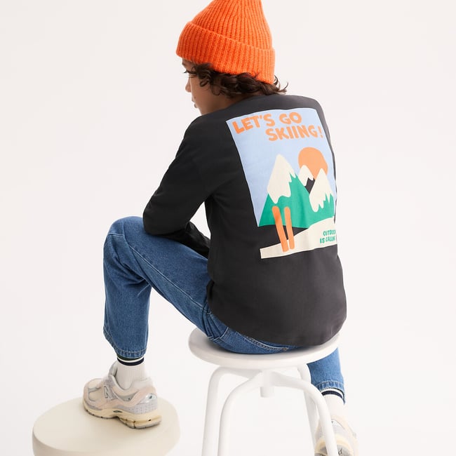 T-shirt manches longues, imprimé montagnes devant et au dos noir <span itemprop=