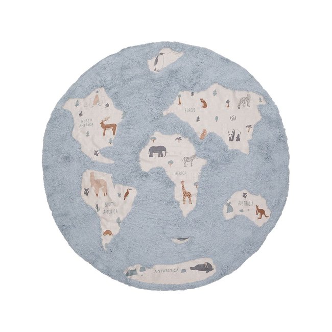 Tapis enfant lavable MONDE Couleur bleu naturel <span itemprop=