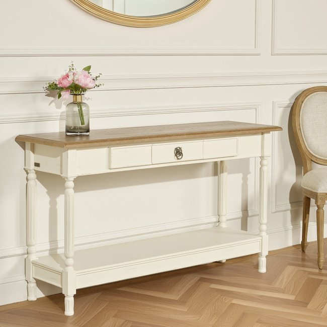 Console 1 tiroir plateau en chêne MARKUS Couleur blanche <span itemprop=