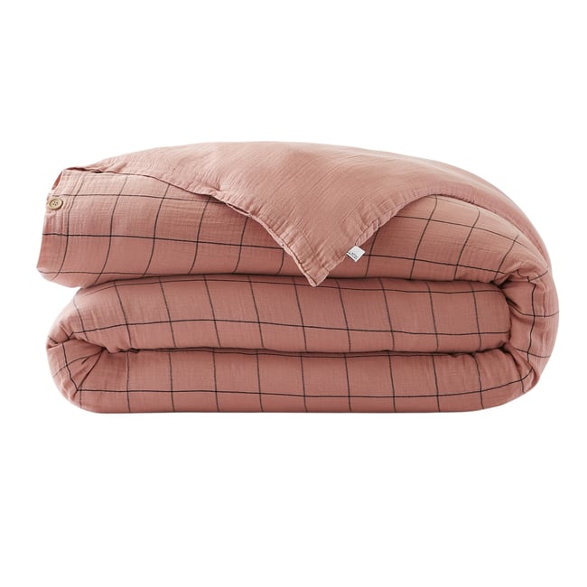 Housse de couette en double gaze de coton Gaia match rose <span itemprop=