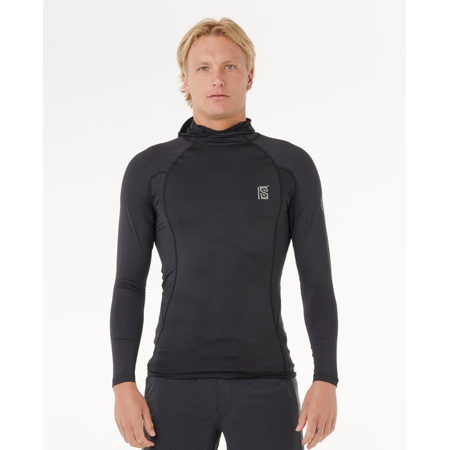 T-shirt anti-UV SEARCH UPF50 Performance capuche manches longues noir <span itemprop=
