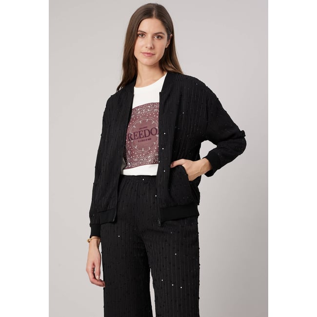 Veste bomber femme en sequins BERTILLE noir <span itemprop=
