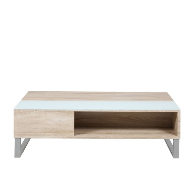 Table basse avec plateau relevable et rangement intégré AZÉLA Couleur beige <span itemprop=