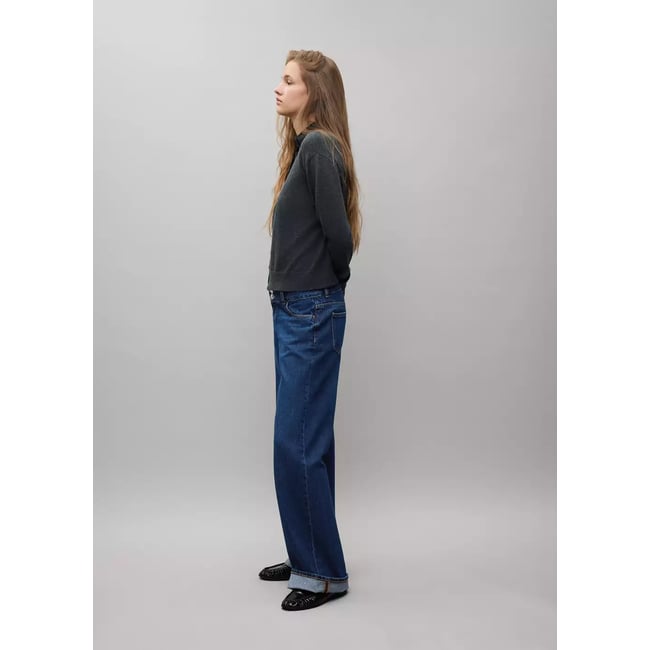 Jean droit à revers bleu foncé <span itemprop=