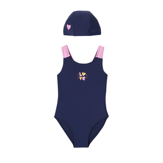 Ensemble de bain maillot 1 pièce + bonnet indigo <span itemprop=