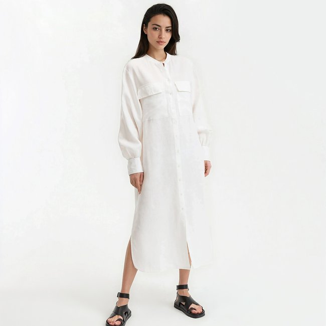 Vestido lápiz largo de lino, manga larga - LA REDOUTE COLLECTIONS