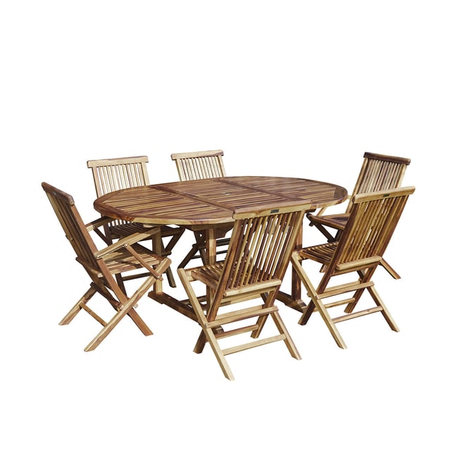 Salon de jardin en teck huilé extensible 6/8 places  BALI marron <span itemprop=