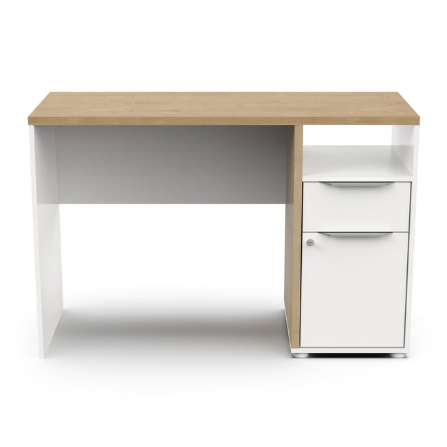 Bureau 1 porte, 1 tiroir et 1 niche décor chêne et blanc mat H77,4 cm - ACCESS Couleur bois clair <span itemprop=