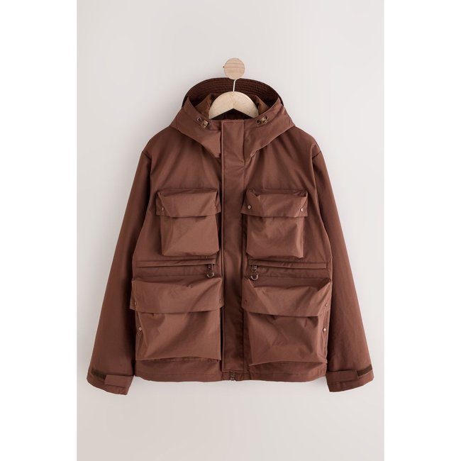 Veste imperméable à 4 poches en tissu marron rouille <span itemprop=