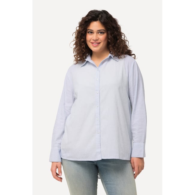 Chemisier, rayures, manches longues bleu ciel <span itemprop=
