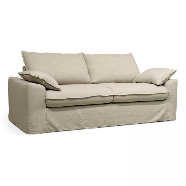 Canapé convertible en tissu lin 3 places, JAROD Couleur beige <span itemprop=