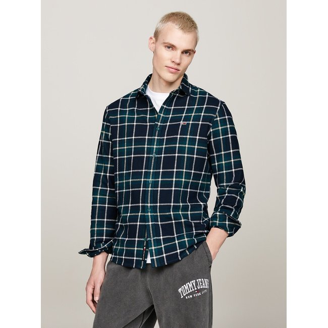Checked Cotton Flannel Shirt, Regular Fit, checked blue/green, TOMMY JEANS