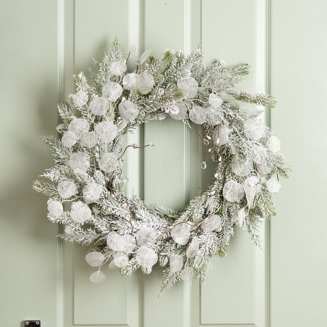 60cm Snowy Sparkle Eucalyptus Wreath, white, SO'HOME