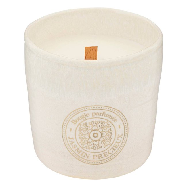 Bougie parfumée pot en céramique à mèche bois MARCO Couleur blanc <span itemprop=