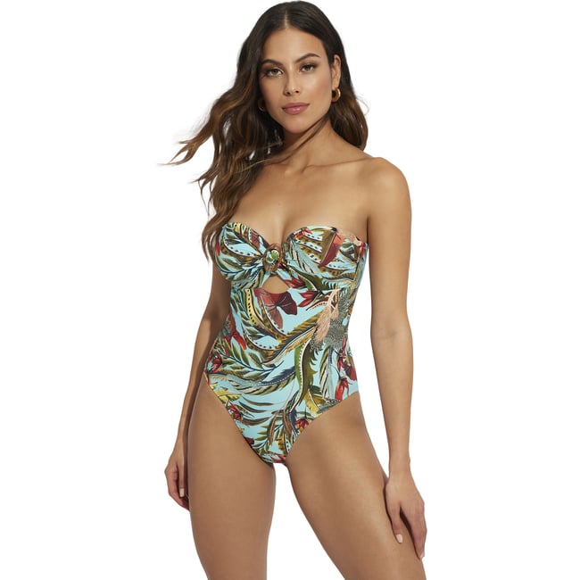 Maillot de bain une pièce bustier Galapagos bleu turquoise <span itemprop=