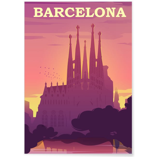 Poster Barcelone Couleur blanc <span itemprop=