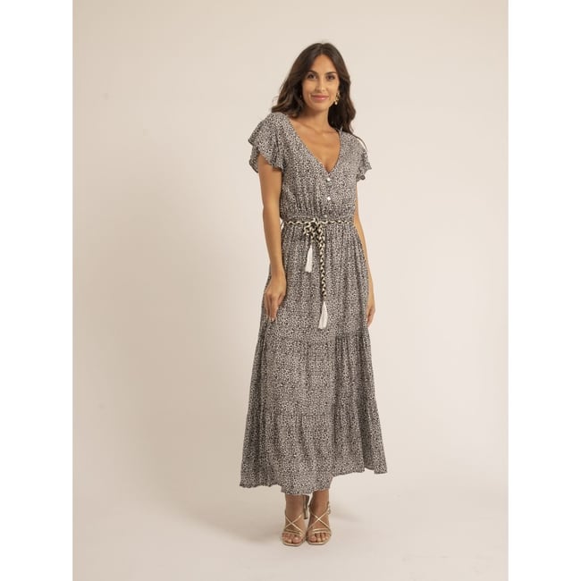 Robe Longue Col V Ilmax noir <span itemprop=