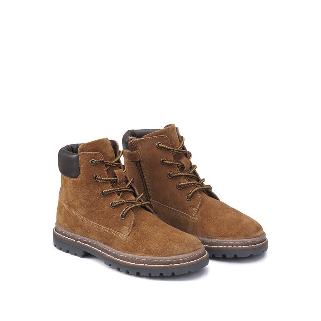 Bottines met rits en veters, in leer <span itemprop=