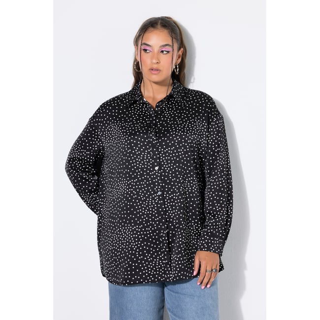Chemisier en satin, coupe oversize, à pois noir <span itemprop=