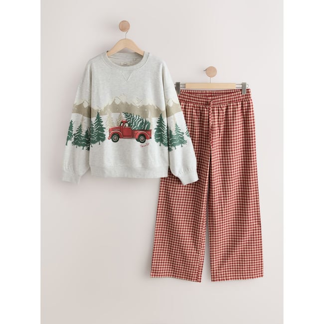 Sweat et pyjama en flanelle noël famille camion rouge <span itemprop=