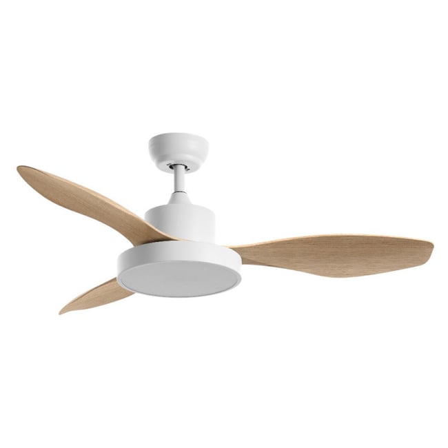 Ventilateur de plafond lumineux blanc et effet bois RIGA Couleur blanc <span itemprop=