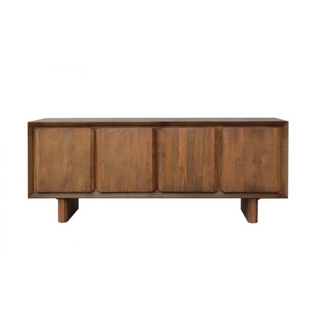 Buffet bas en bois massif 4 portes 200 cm, BELLECOUR Couleur marron foncé <span itemprop=