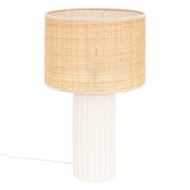 Lampe à poser en céramique abat-jour en rotin ajouré TYLIA Couleur blanc <span itemprop=