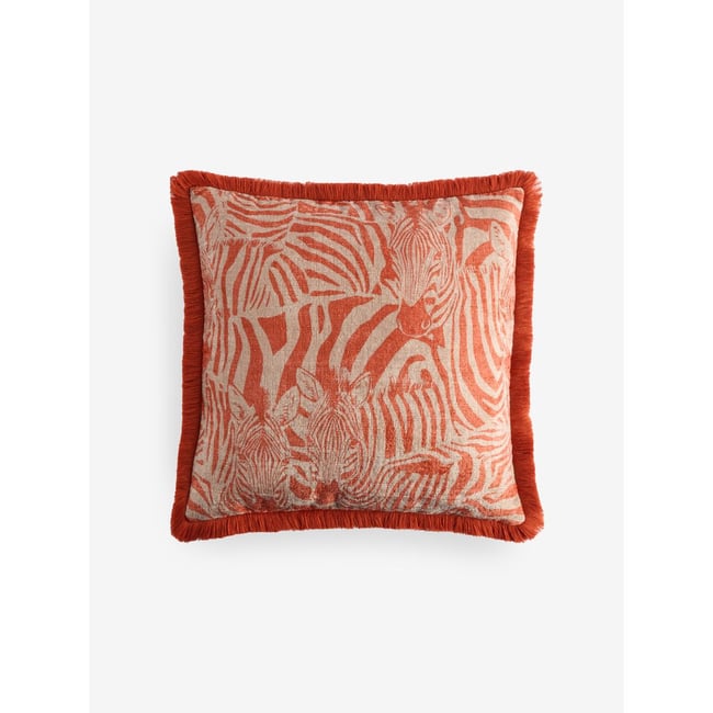 Coussin en chenille imprimé zèbre 50 x 50 cm orange <span itemprop=