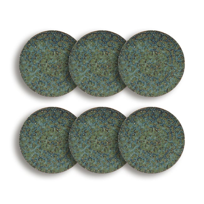 Lot de 6 assiettes à dessert en porcelaine, VENUS Couleur bleu-vert <span itemprop=