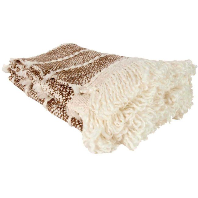 Plaid en maille tressée à franges 120 x 150 cm taupe <span itemprop=