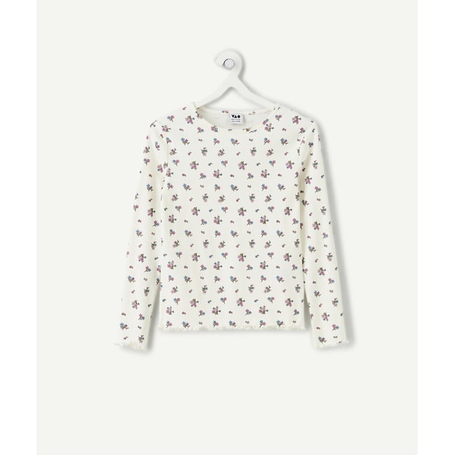 T-shirt in ribtricot met lange mouwen en bloemenprint <span itemprop=