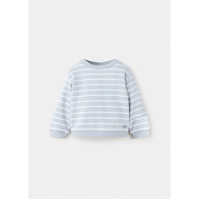 Sweat-shirt coton rayures bleu ciel <span itemprop=