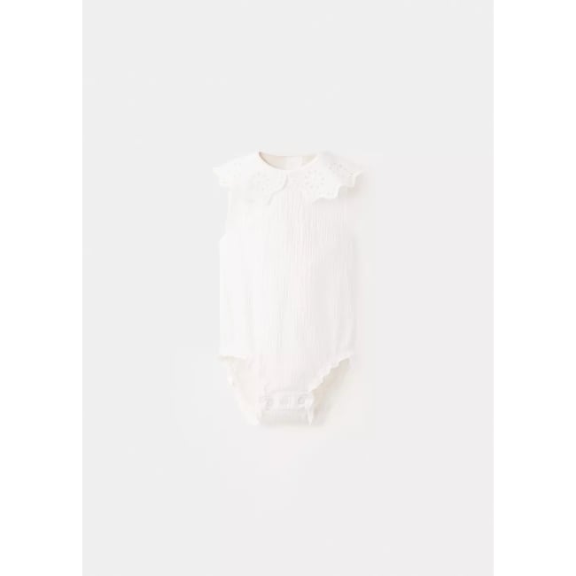 Body coton col babydoll blanc cassé <span itemprop=