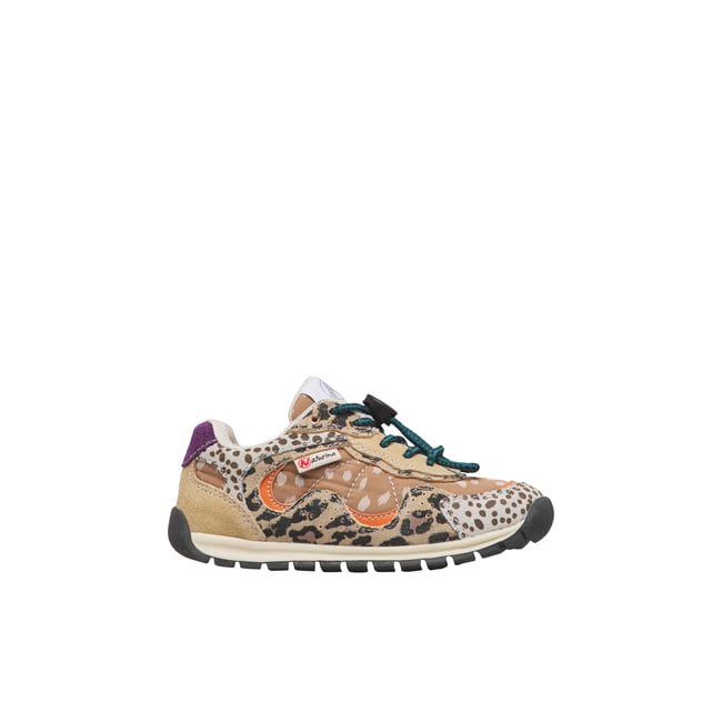 Sneakers en cuir et tissu MANSK. blanc-brun-beige <span itemprop=