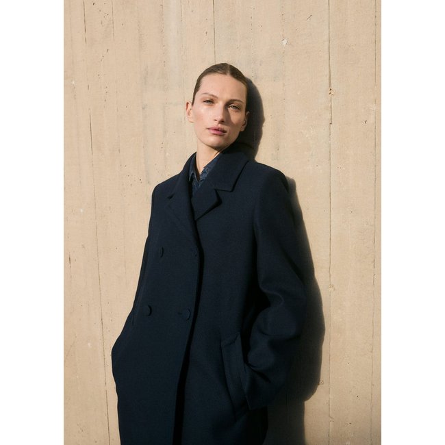 Manteau revers double boutonnage bleu marine foncé <span itemprop=
