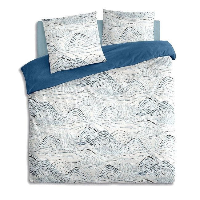 Housse de couette 260x240 Ilyan + 2 taies coton percale 80 fils bleu <span itemprop=